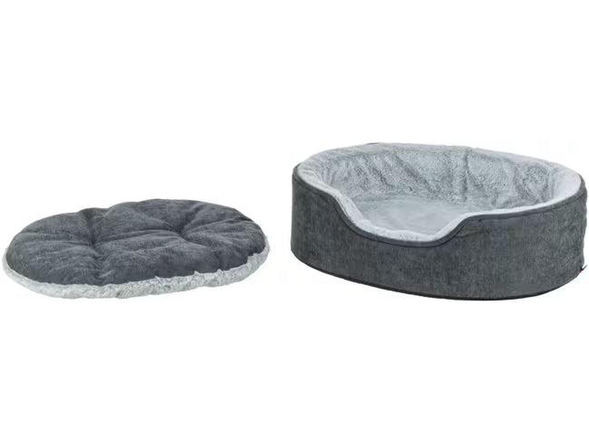 Grå ortopedisk hundeseng fra Trixie i Chenille-stoff med vendbar plysjpute og minneskum for optimal støtte.