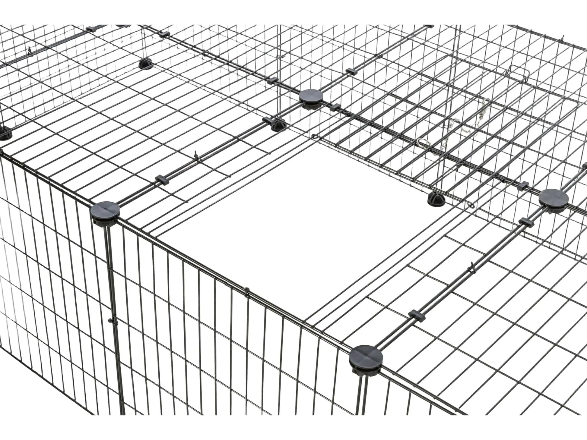 Sort metalltråd luftegård med tak, 152x38x72 cm, for kaniner og marsvin.