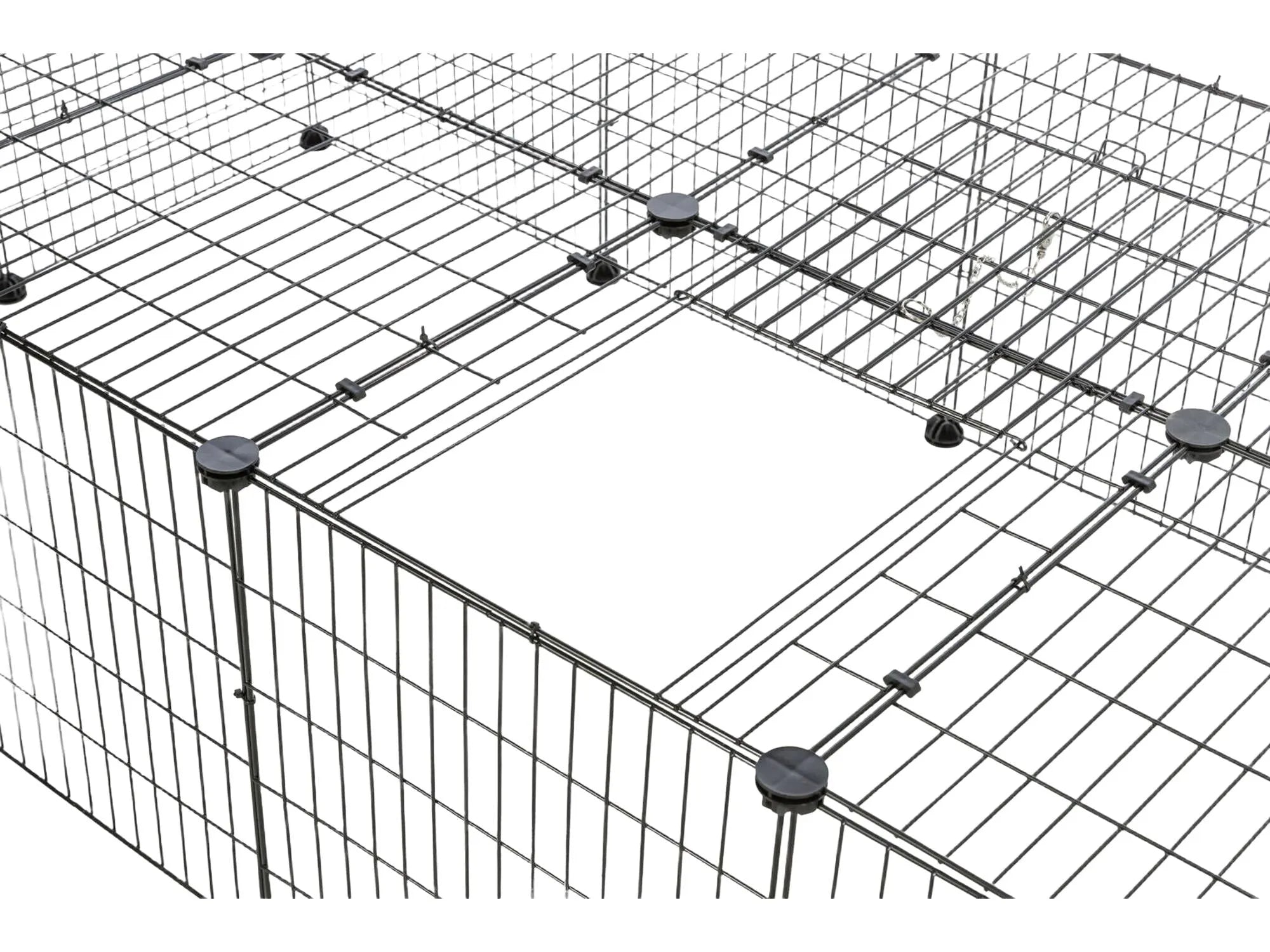 Sort metalltråd luftegård med tak, 152x38x72 cm, for kaniner og marsvin.