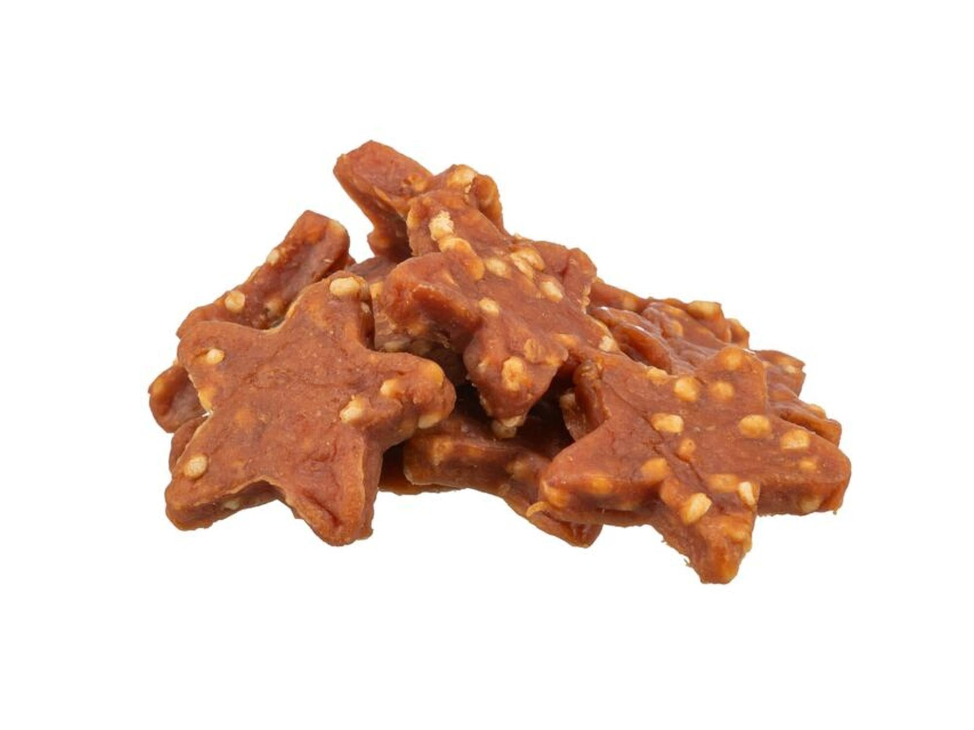 Trixie PREMIO Stars godbiter med kylling og ris; stjerneformede, brune hundegodbiter med lyse biter.