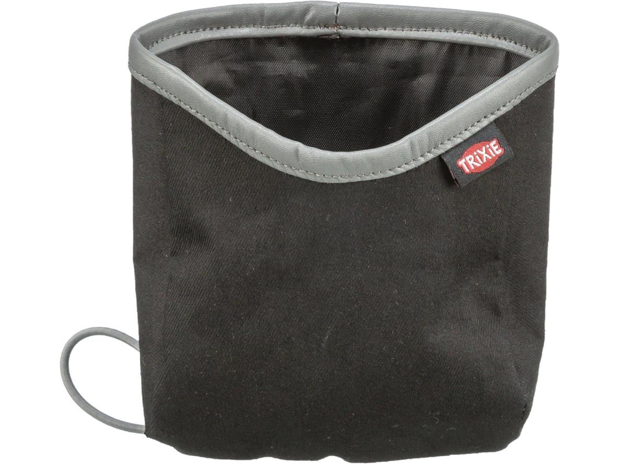Svart Trixie Pocket Treat snacksbag i bomull/polyester med grå kant og strikklukking.