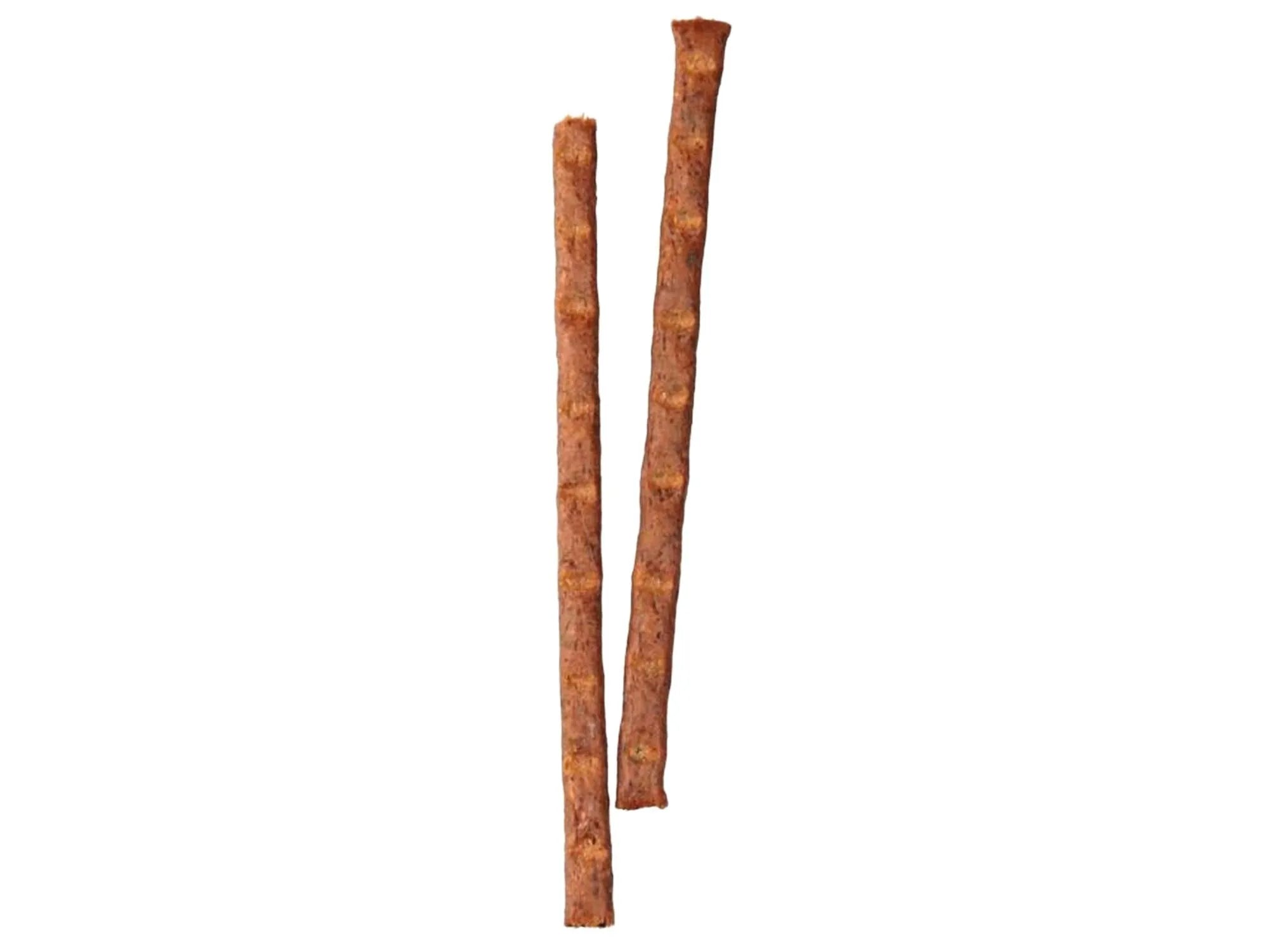 To brune, teksturerte Trixie Premio Stick Quintett kattegodbiter med fugl og lever, 5 g hver.