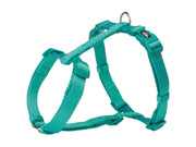 Turkis Trixie Premium H-sele for hund, størrelse L, med justerbare webbing-stropper og metallring.