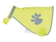 Trixie Safety Vest Reflective XL, neon gul hundevest med grå refleksdetaljer og poteavtrykk.