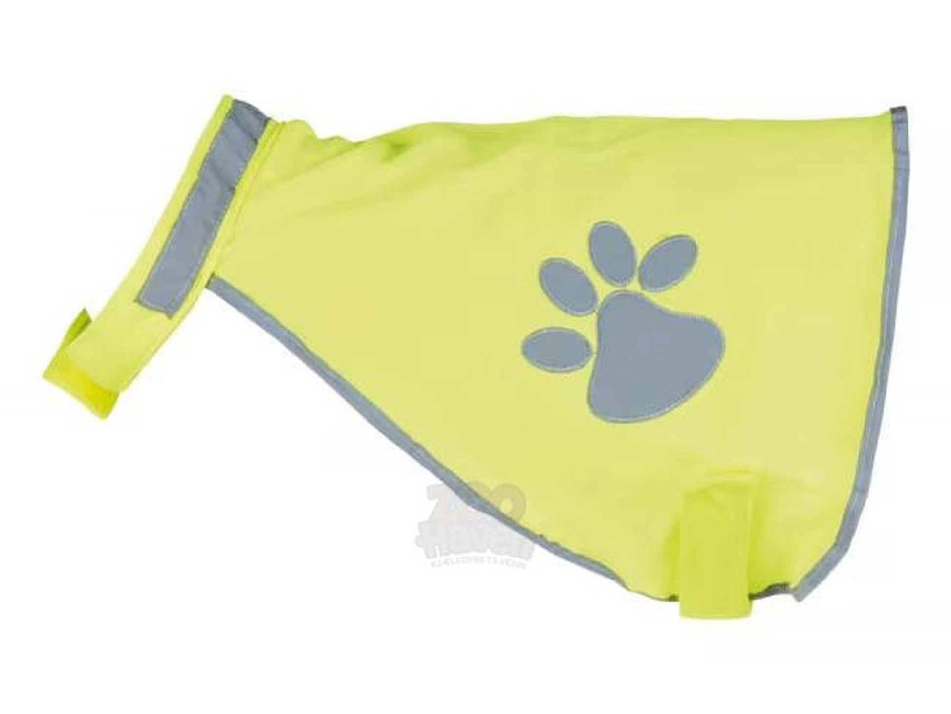 Trixie Safety Vest Reflective XL, neon gul hundevest med grå refleksdetaljer og poteavtrykk.