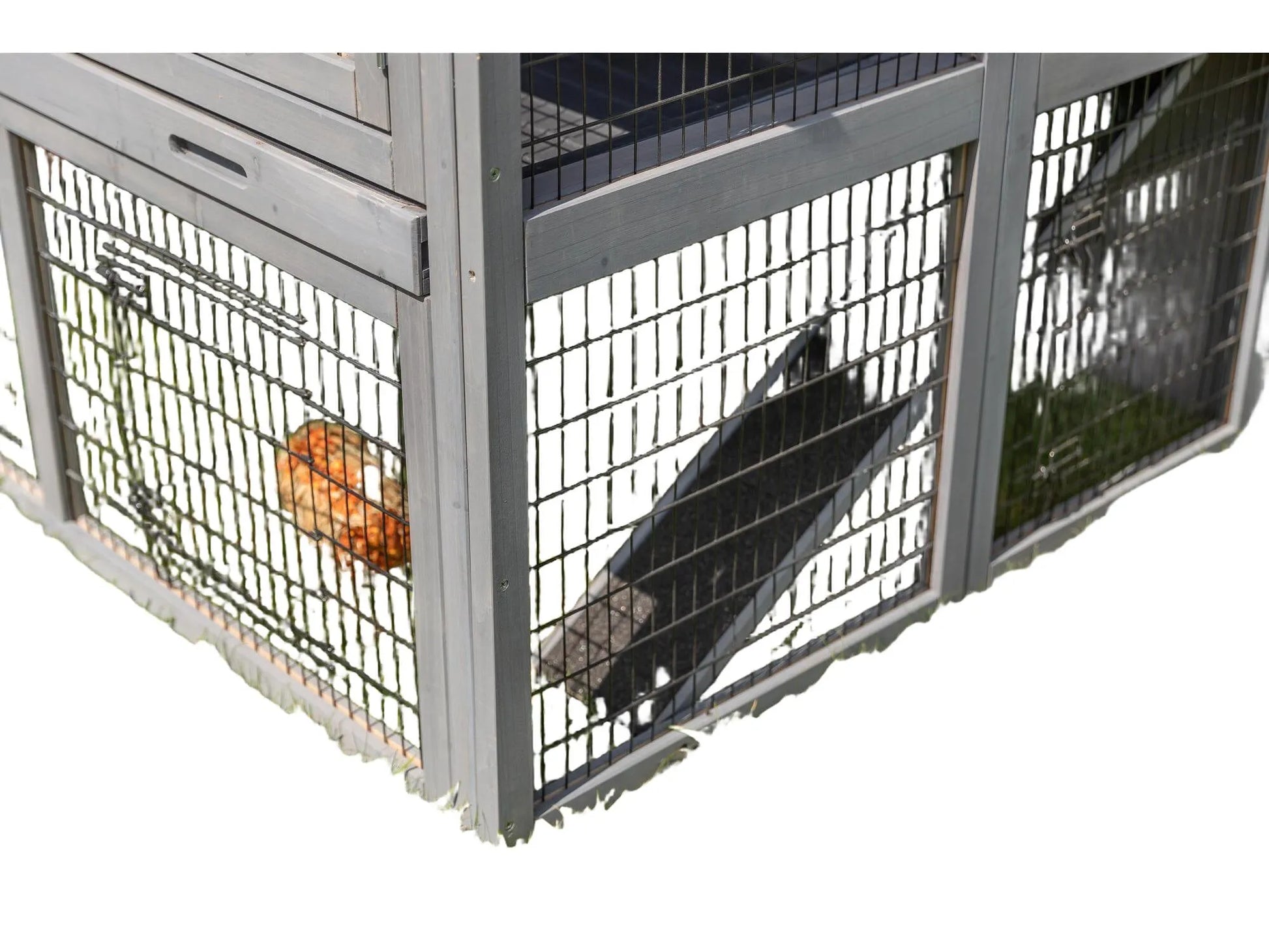 Trixie Small Animal Hutch XL med utegård i grå glasert furu, med rampe og netting.