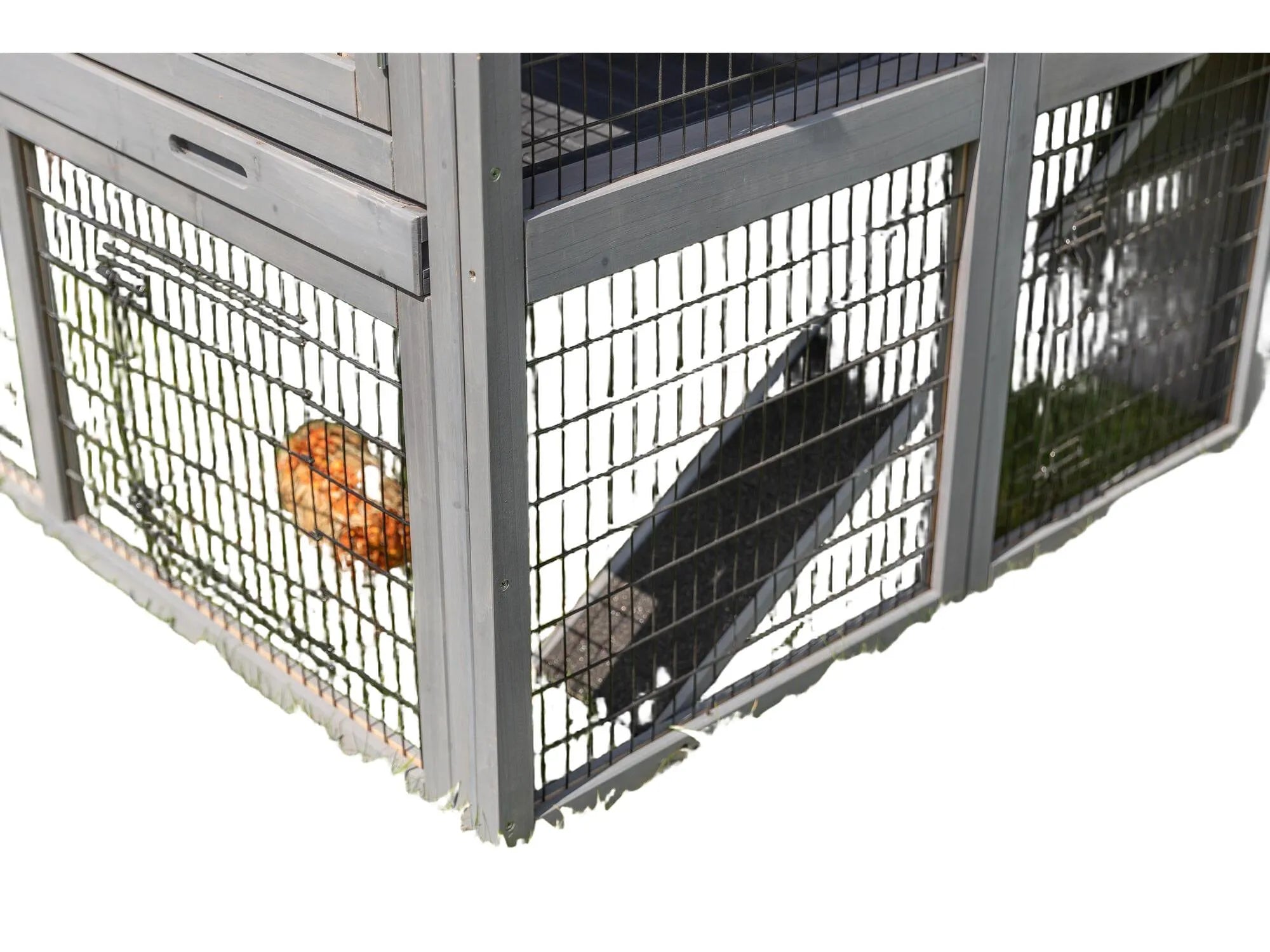 Trixie Small Animal Hutch XL med utegård i grå glasert furu, med rampe og netting.