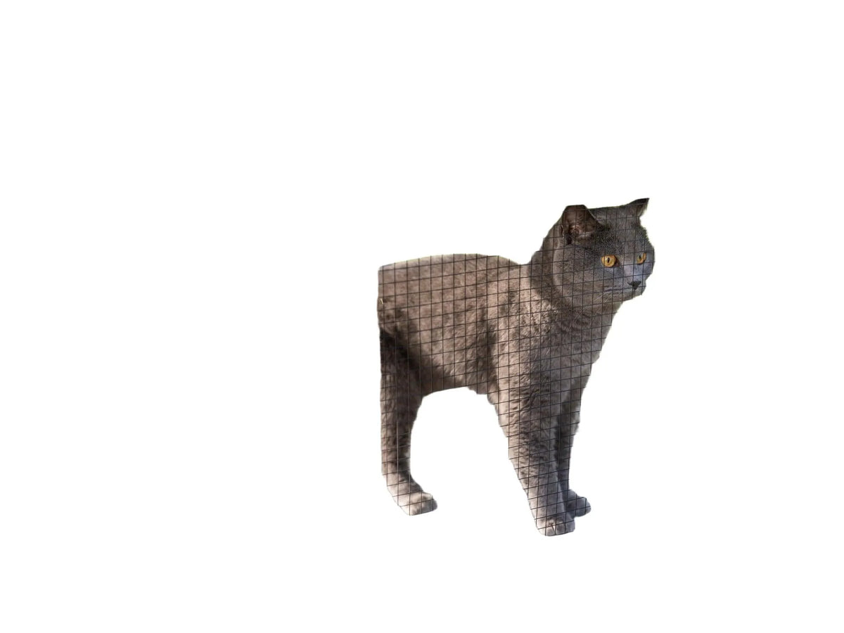 Grå Trixie utendørs lekegård til katt med netting, plattformer, skrapestolpe og pute.