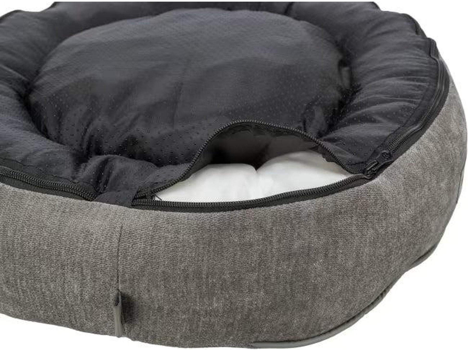 Grå ortopedisk Trixie Vital Lennox hundeseng i chenille-stoff med synlig minneskum og avtakbart trekk.