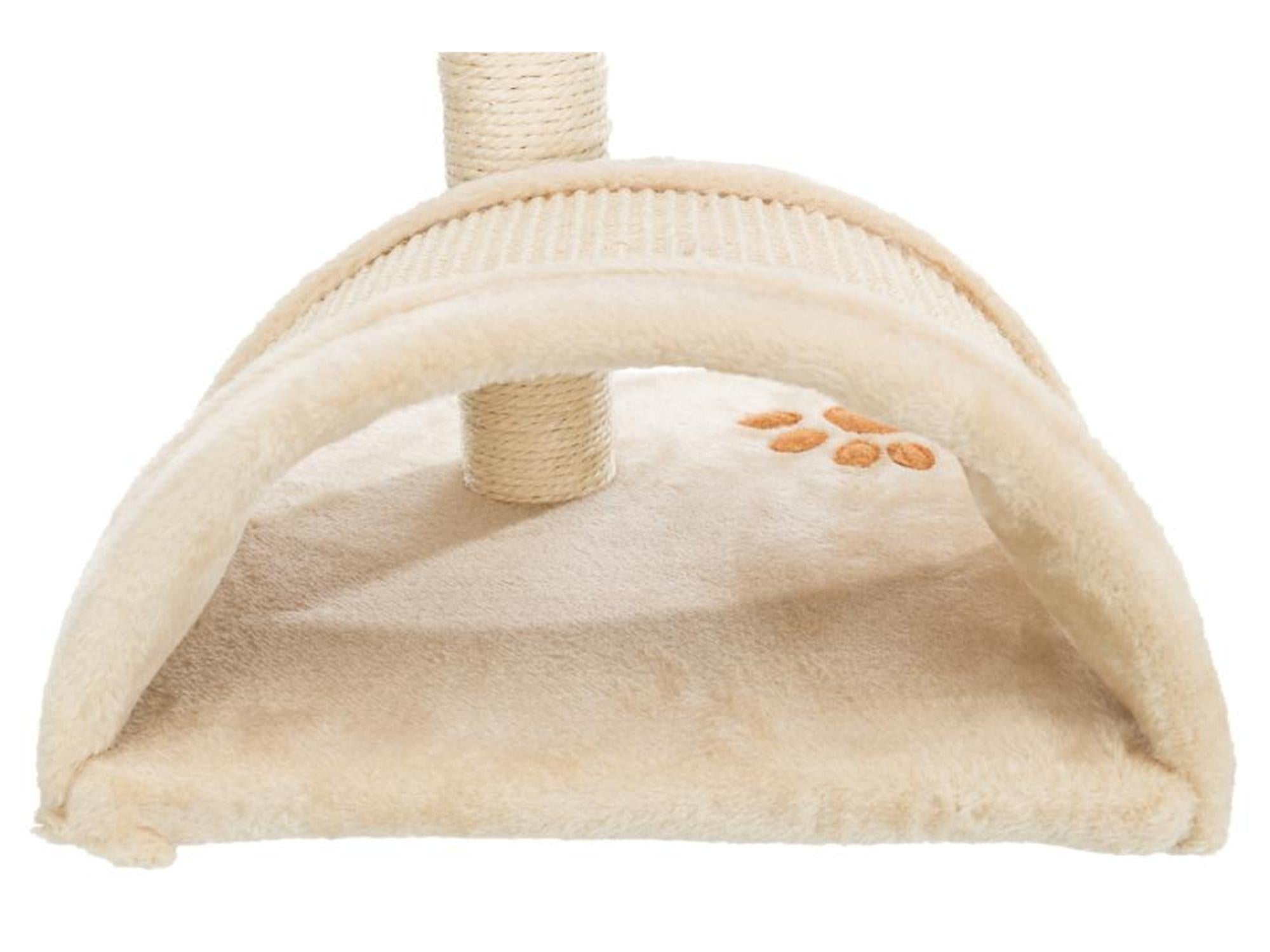 Trixie Vitoria klorestativ med beige plysj, sisalstolpe og broderte kattepoter.