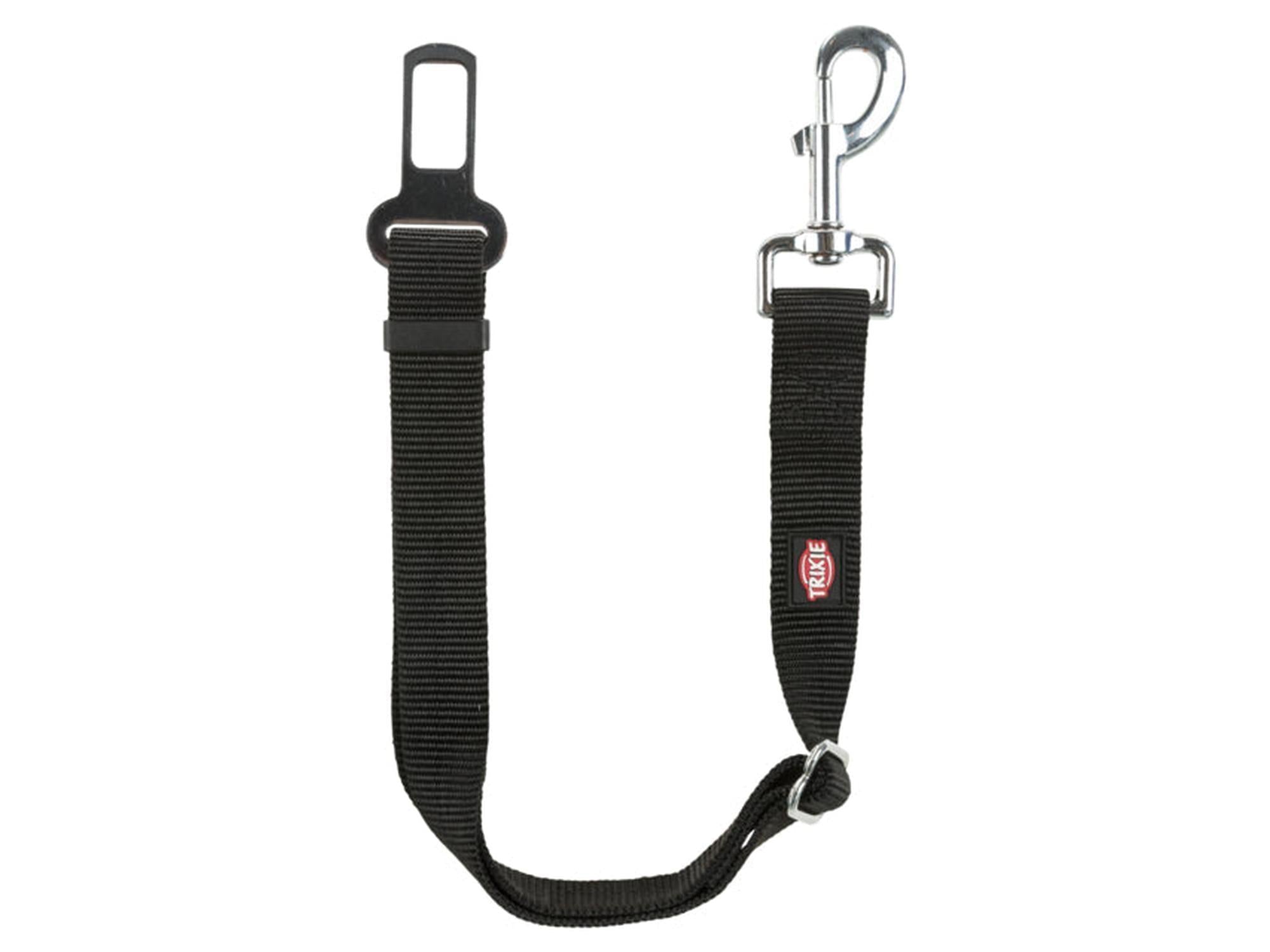 Sort Trixie bilbeltereim for hund, justerbar med metallspenner og elefantkrok.