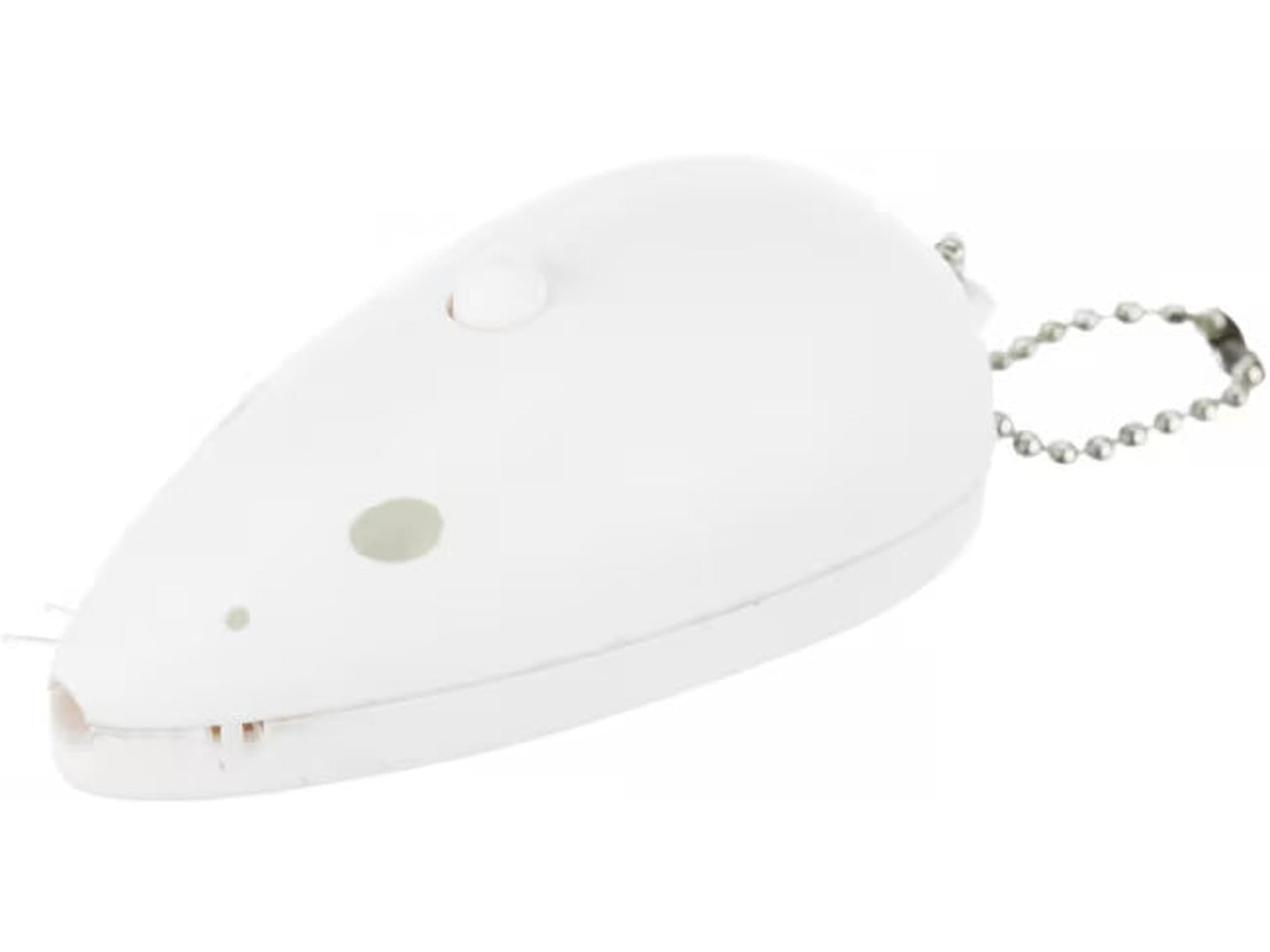 Hvit, museformet Trixie laserpeker for katt, 7 cm, med metallkjede.
