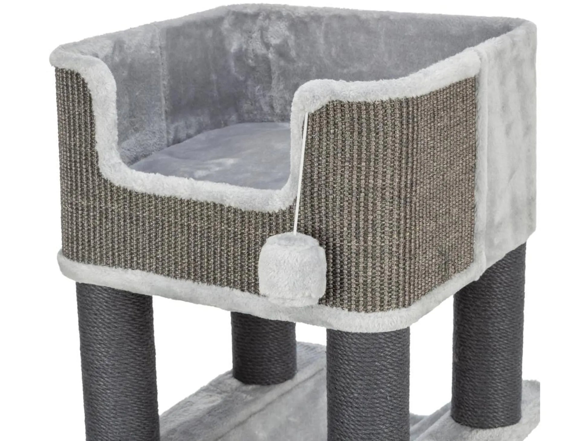 Grått Trixie XXL Lucano kattetre med myk plysj, sisal-kledde stolper, og en koselig seng.
