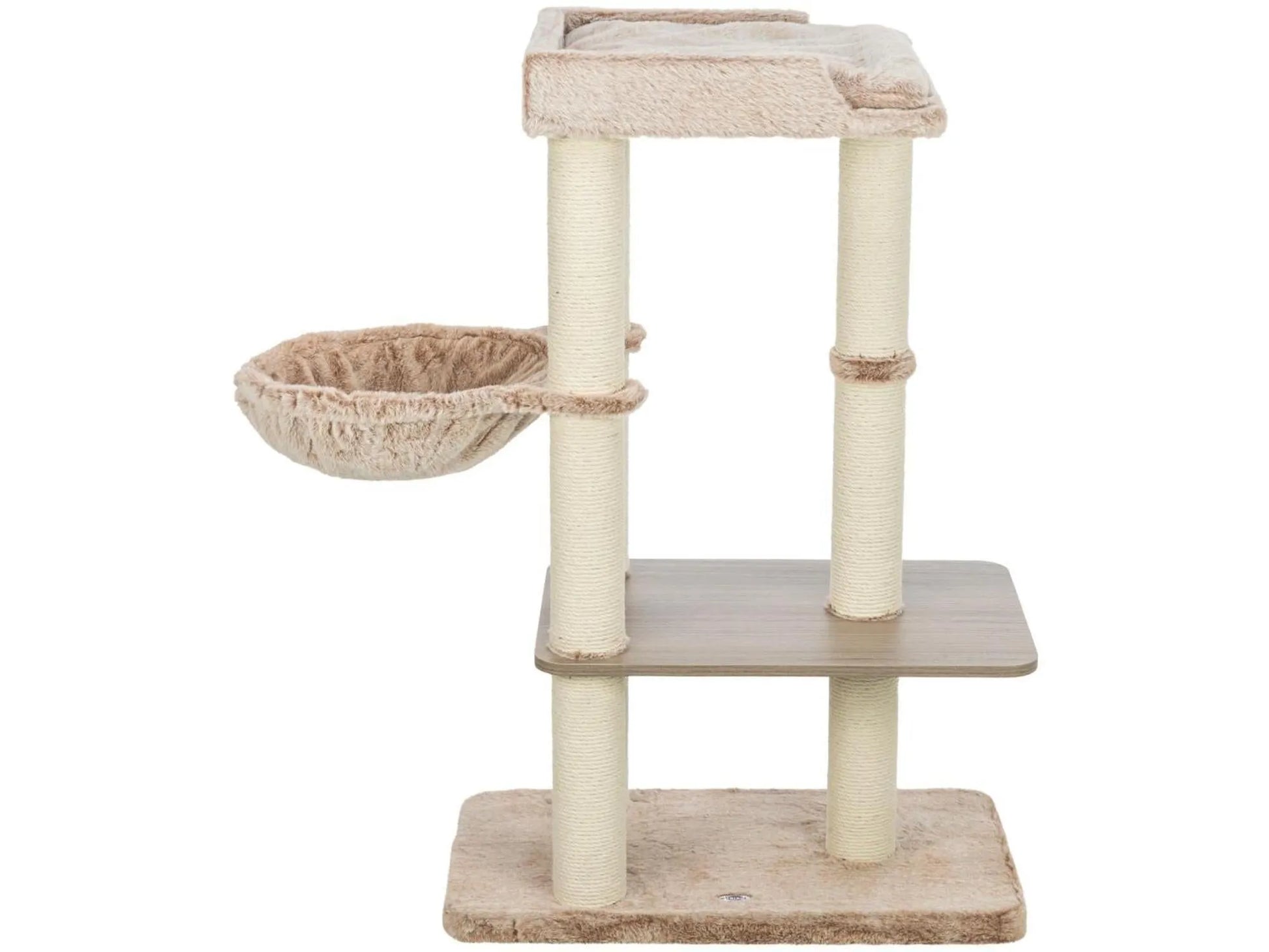 Trixie Sienna kattetre i beige plysj og sisal, med flere nivåer, klorestolper og en hengekøye.