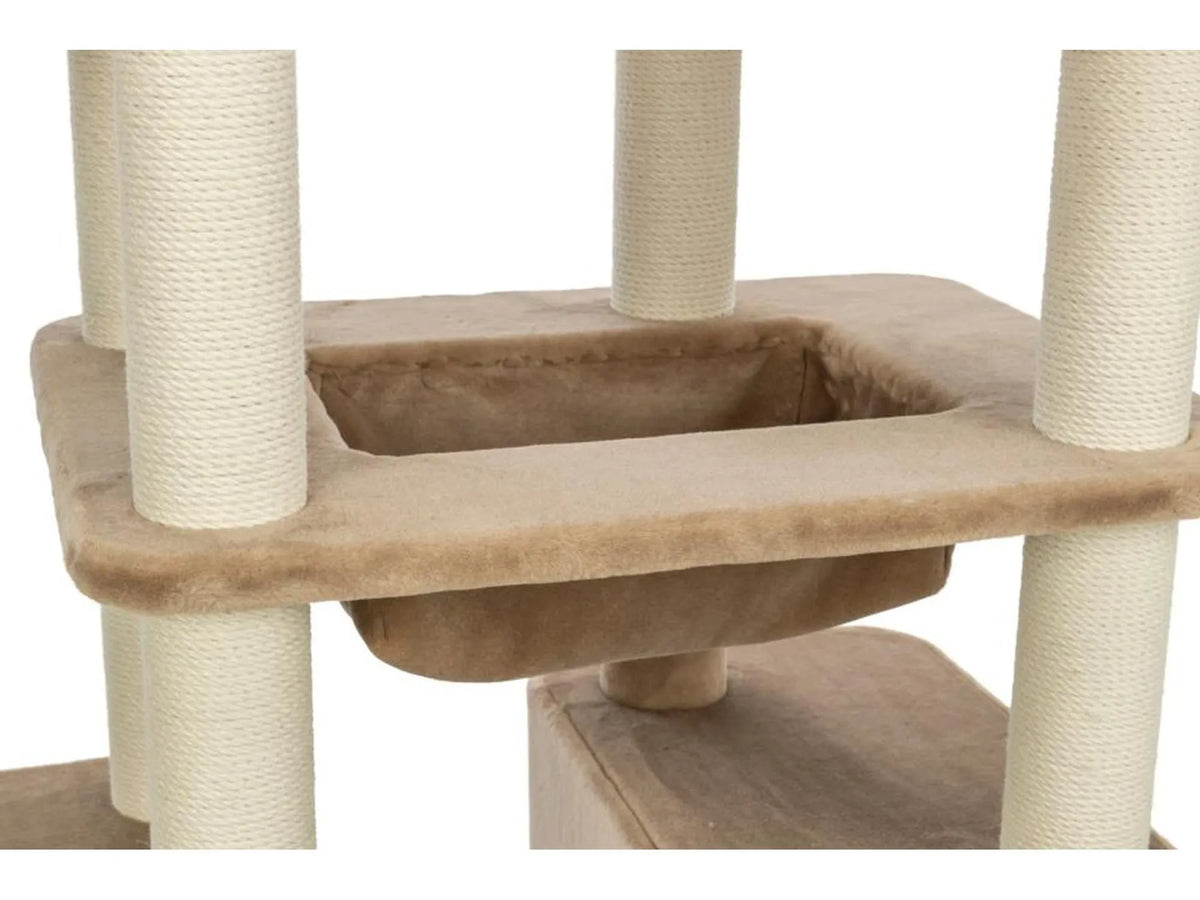 Trixie XXL Brunna kattetre i brun og beige sisal med myk plysj og en hengende seng.