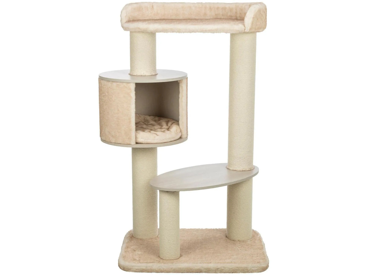 Beige Trixie XXL Kiara kattetre med sisalstolper, hule og flere myke liggeplattformer.