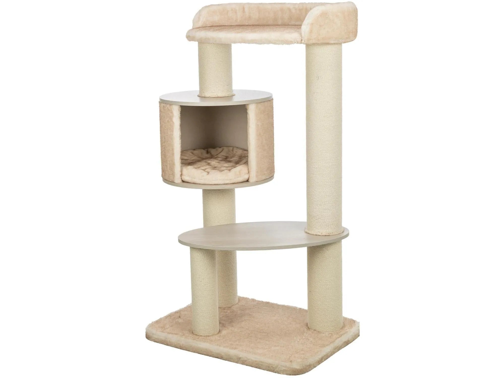 Trixie XXL Kiara kattetre i beige sisal og plysj med hule, liggeflater og klorestolper.