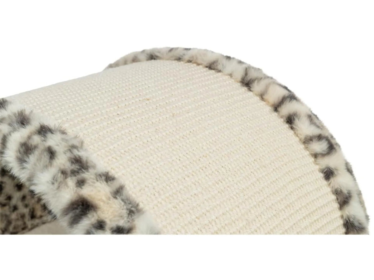Trixie klørebue Leo, en beige sisal klorepinne med leopardmønstret plysjkant.