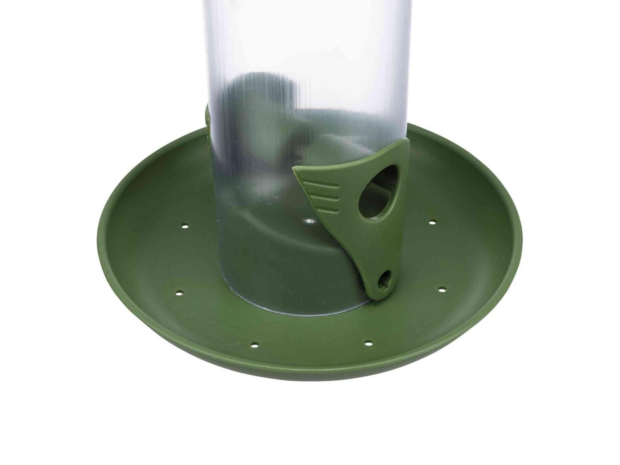 Trixie søyleformet fuglemater i grønn og gjennomsiktig værbestandig plast, 500ml, med avtagbart lokk.