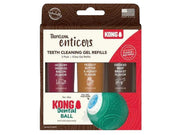 TropiClean Enticers teeth cleaning gel refills for KONG Dental Ball, 3-pack with bacon, peanut butter, and beef flavors.