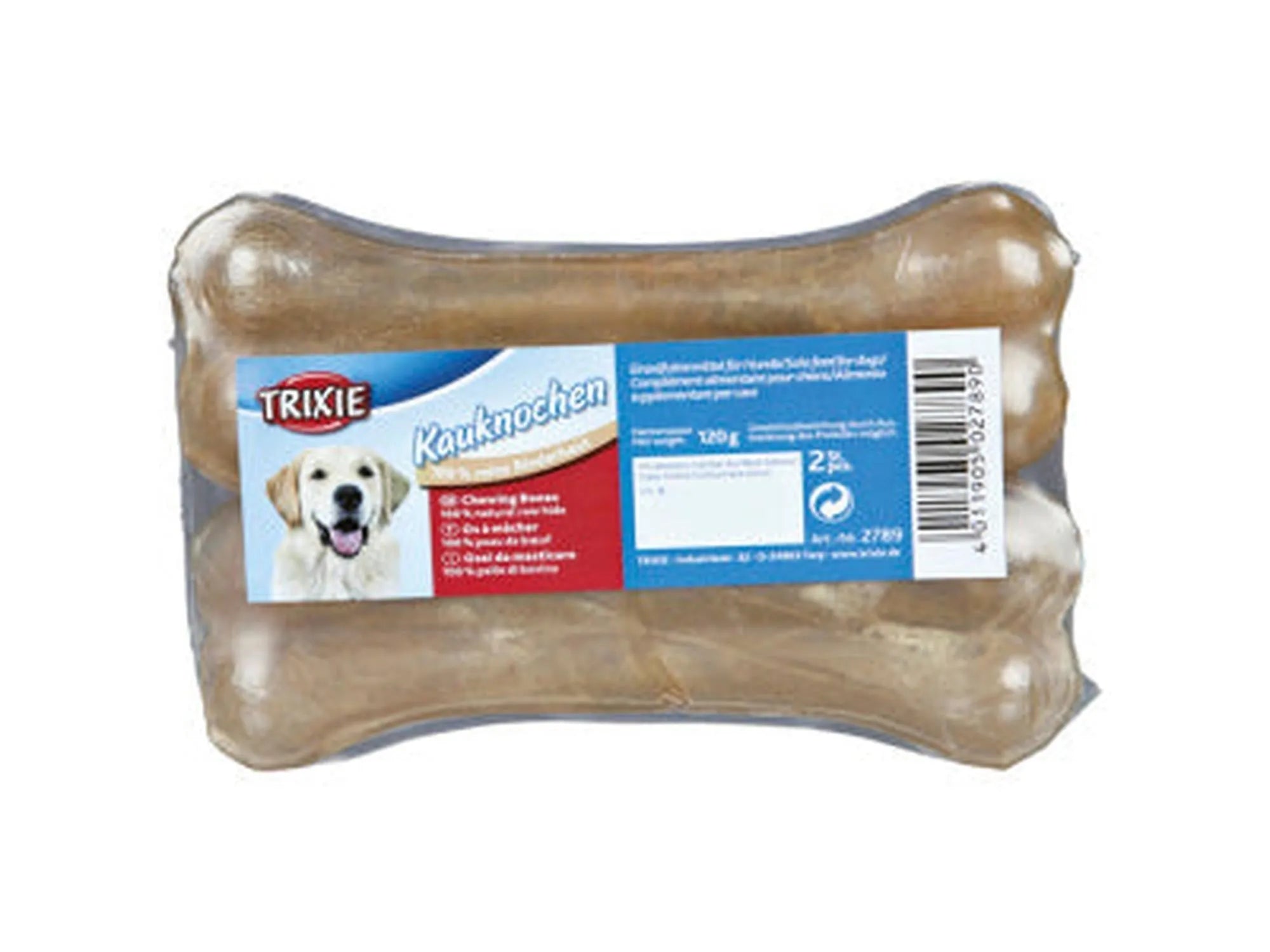 Trixie Pressa Blister tyggebein av naturlig råhud, 120g, i hygienisk blisterpakning.