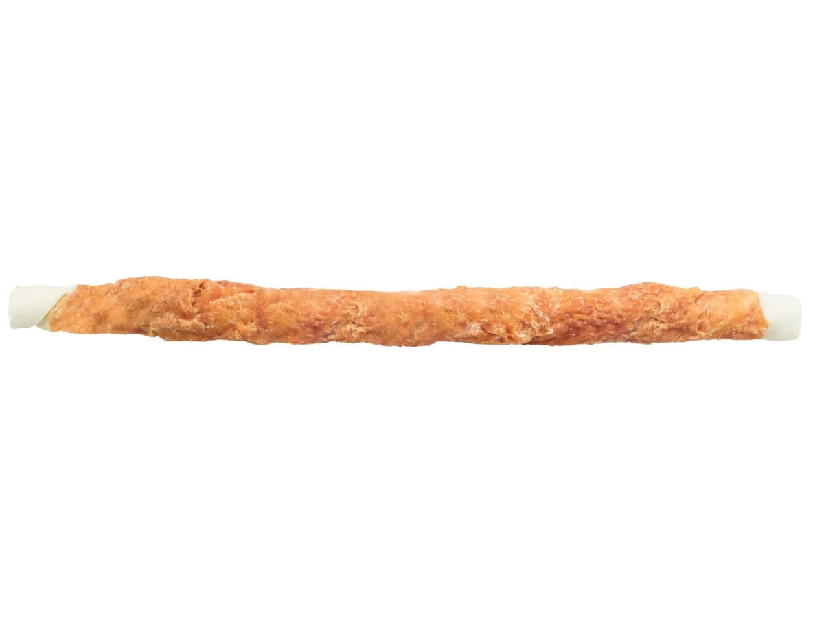Lang tyggerull av råhud med kyllingfilé, 40 cm, i naturlig beige og hvit farge.