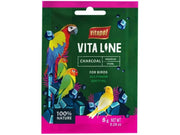Grønn og rosa Vitapol Vitaline kullpakke for undulat, med fargerike fugler og blå krystaller.