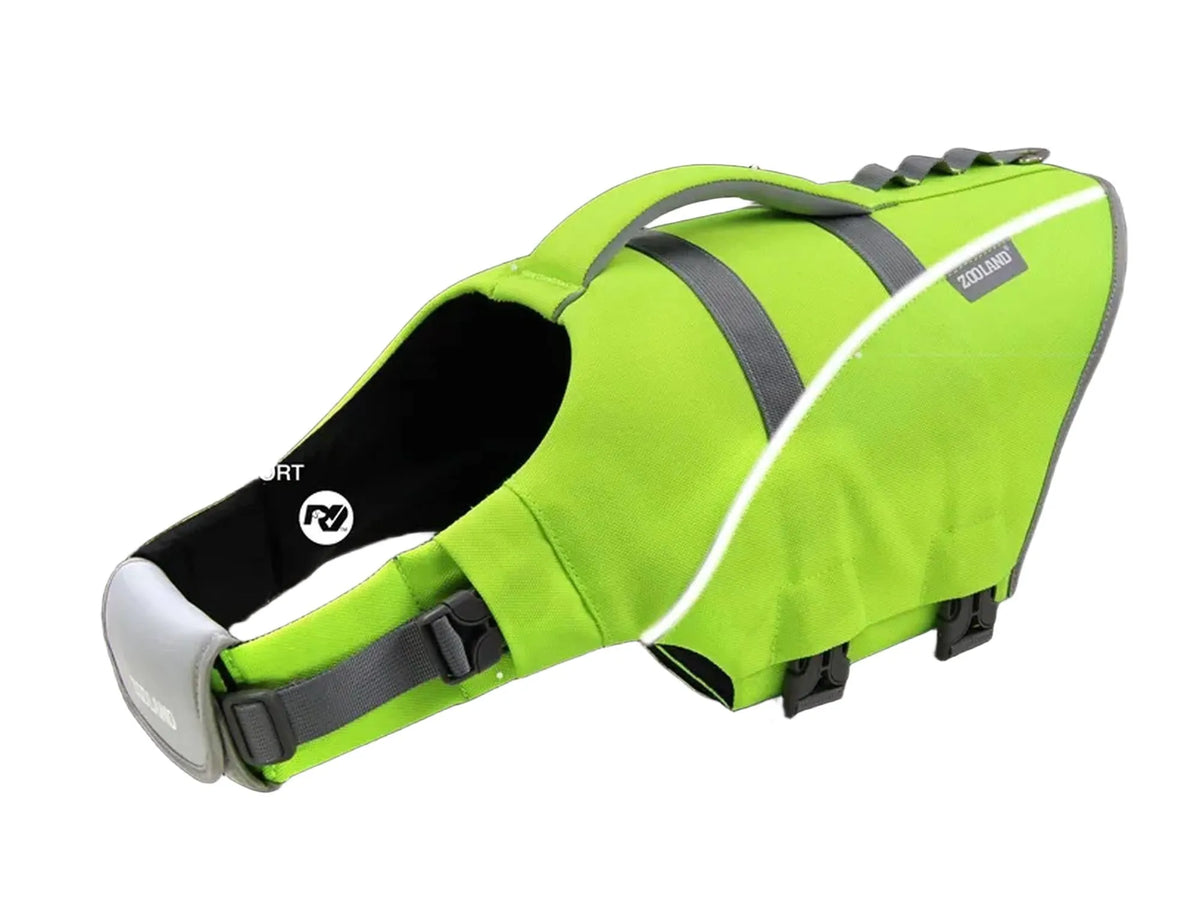 Grønn Wave Rider flytevest for hund, med reflekser, solid håndtak og neopren nakkestøtte.