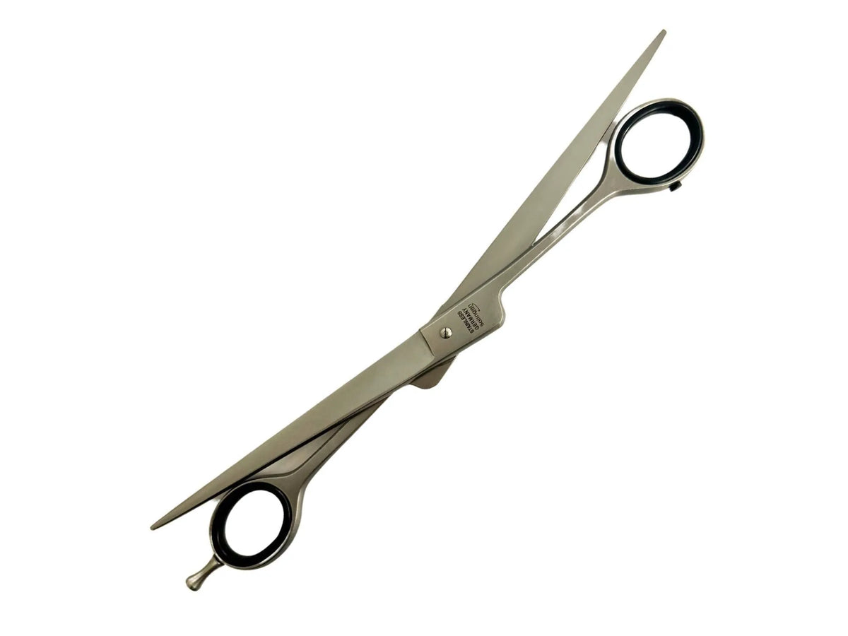 Weltmeister 21,5cm rett klippesaks i sølvfarget rustfritt stål med svarte fingerringer.