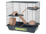 Zolux Hamsterbur TripleX i beige/antrasitt med tre etasjer, spinnehjul, matskål og hus.