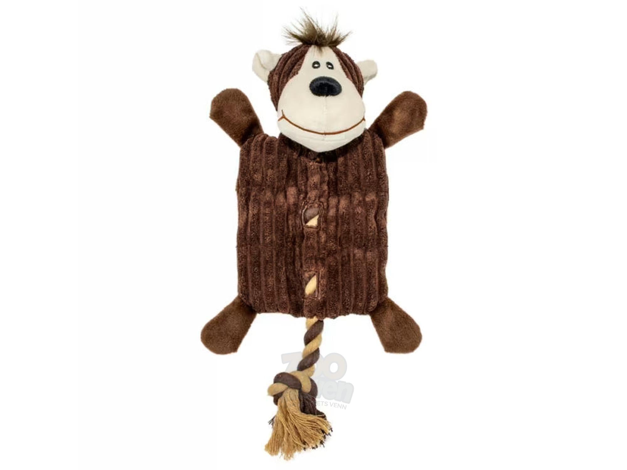 Zoo Friends Mia Monkey Flat Brown – Hundeleke i kordfløyel 34 cm