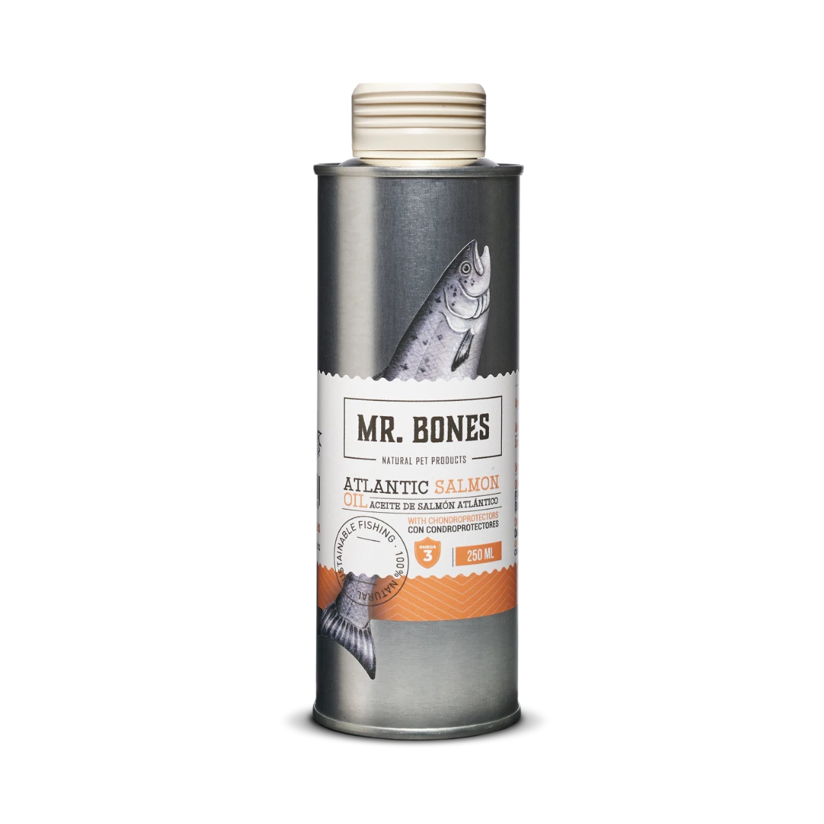 Mr. Bones Lakseolje med kondrobeskyttere – naturlig tilskudd til hund og katt, 250 ml