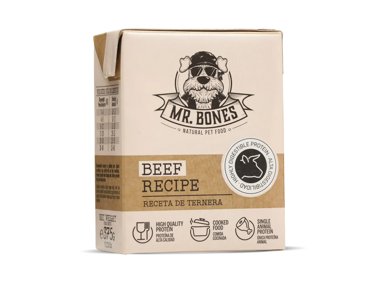 Mr. Bones kokt hundemat Storfe – fullfôr i Tetra Recart 375 g