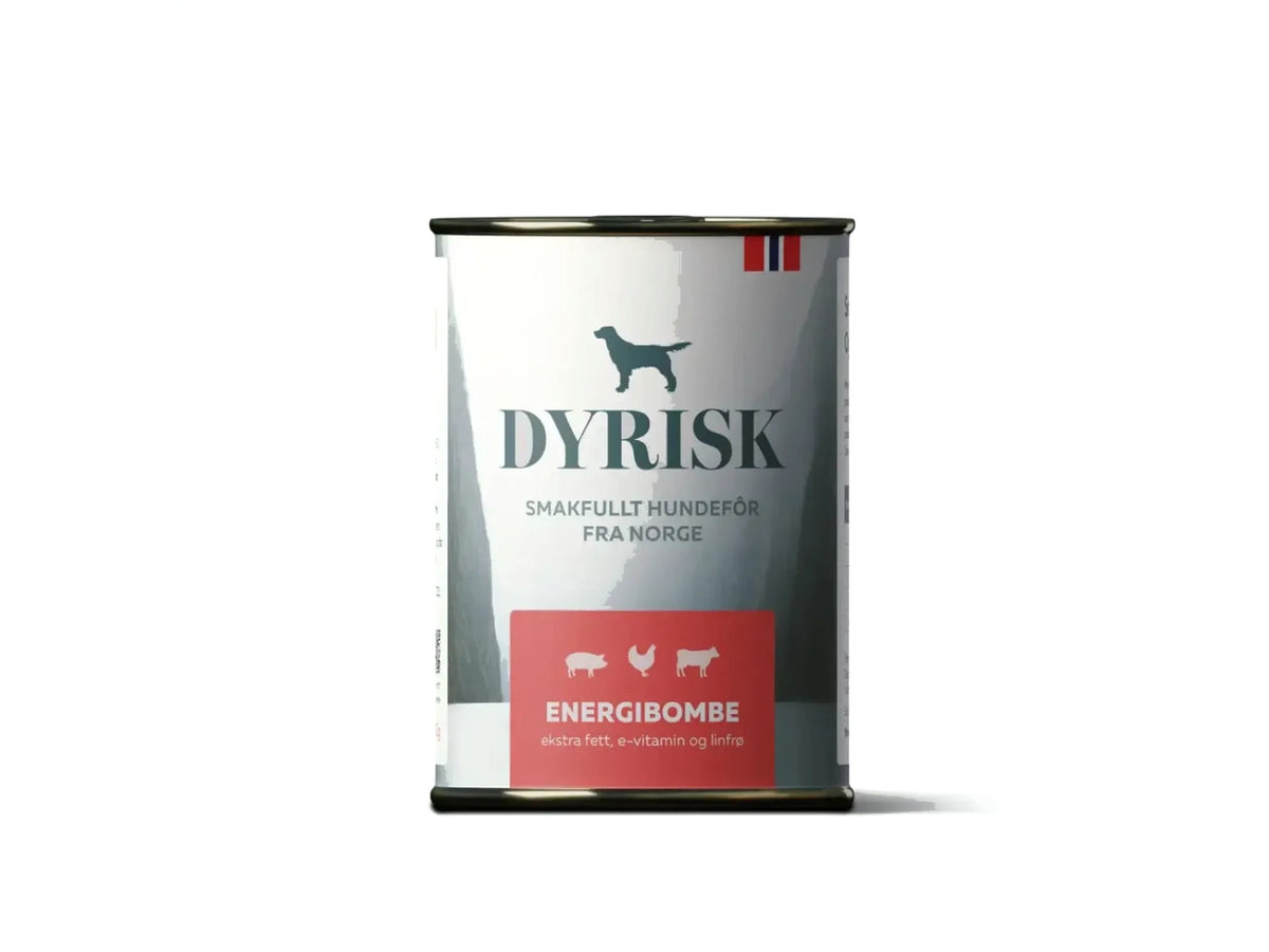 Dyrisk Energibombe – energirikt våtfôr til aktive hunder