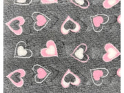 VetBed Nonslip liggematte 100x150 cm med rosa og hvite hjerter på grå bunn.