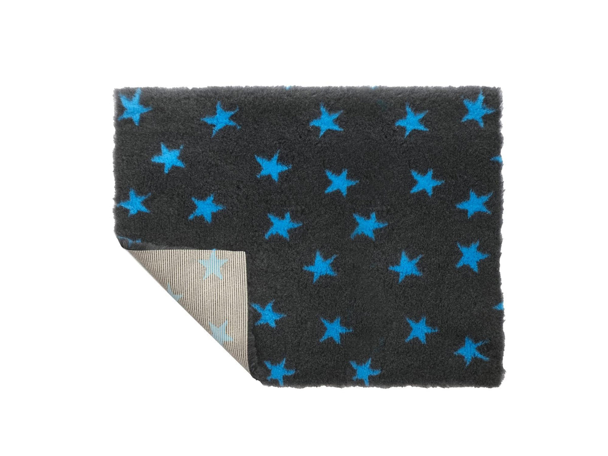 VetBed Nonslip liggematte med blå stjerner på charcoal bunn.