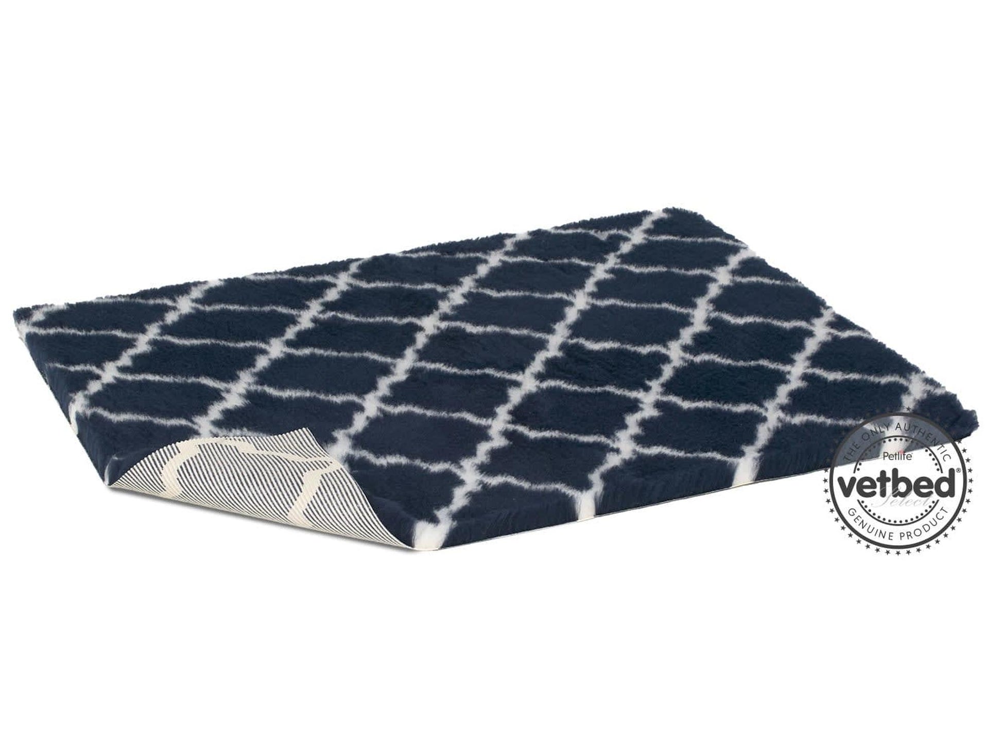 VetBed Nonslip liggematte med espaliermønster på midnattsblå bunn.