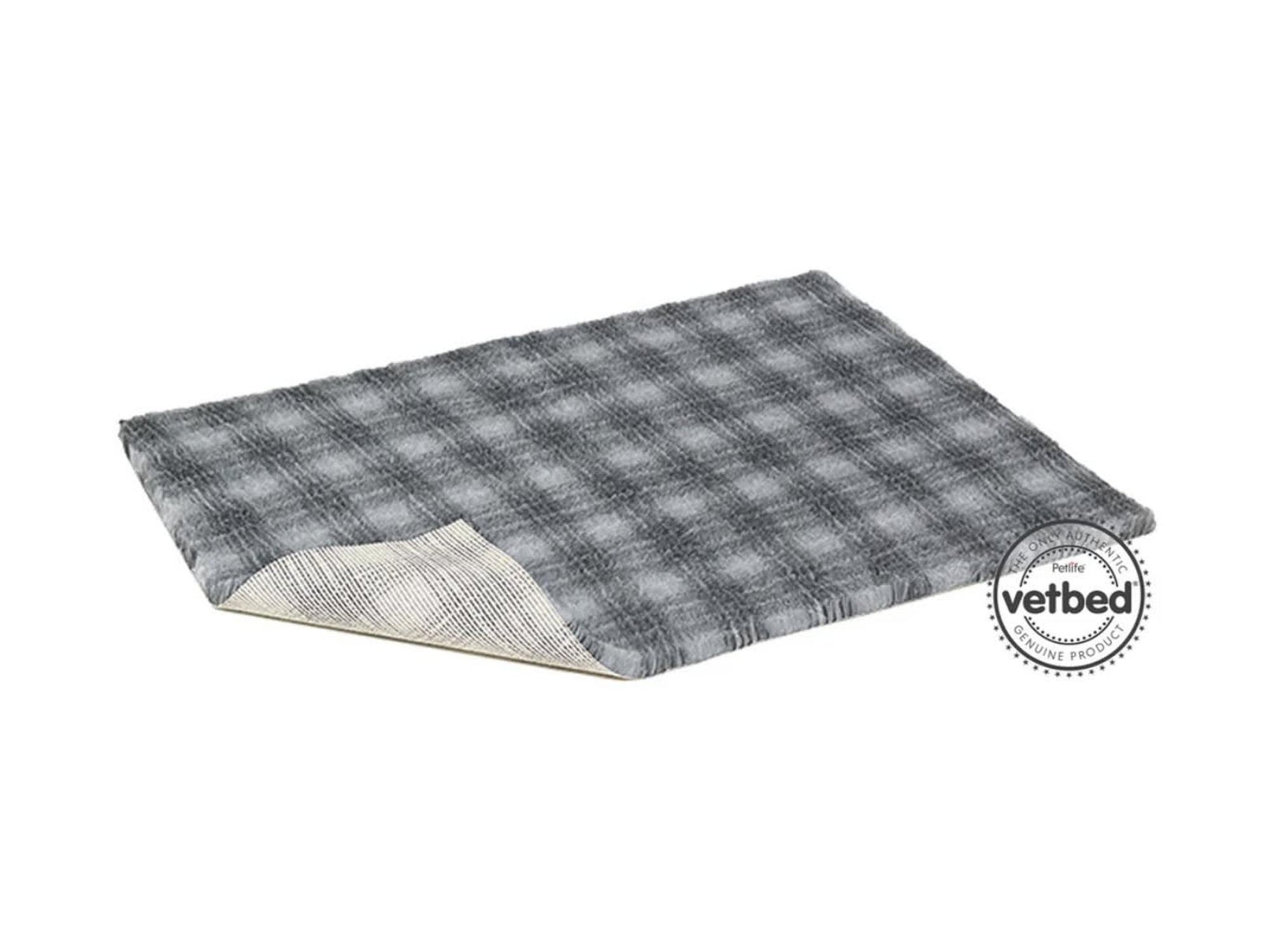 VetBed Nonslip liggematte med grått tartanmønster.